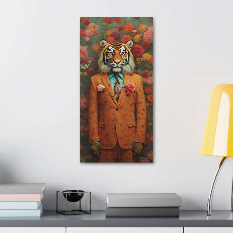 Wes Anderson Inspired: Tiger Canvas Print - Flower Field
